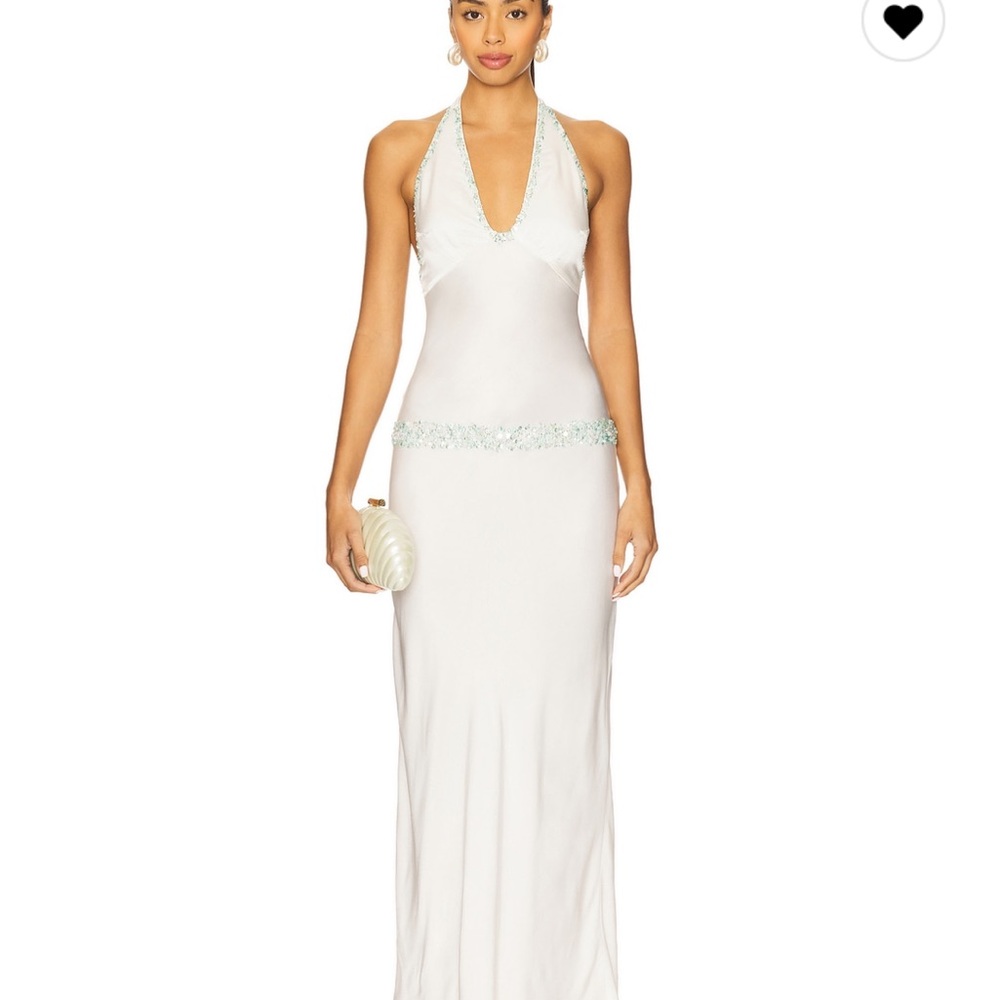 Celine Hand Beaded Dress in Salt & Swimming Blue